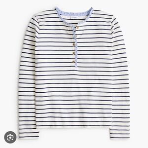 J. Crew Women's White and Navy Striped Button Down Shirt
